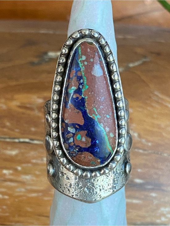 Silver Raven Studio Jewelry - Sterling & Azurite Breccia Warrior Ring